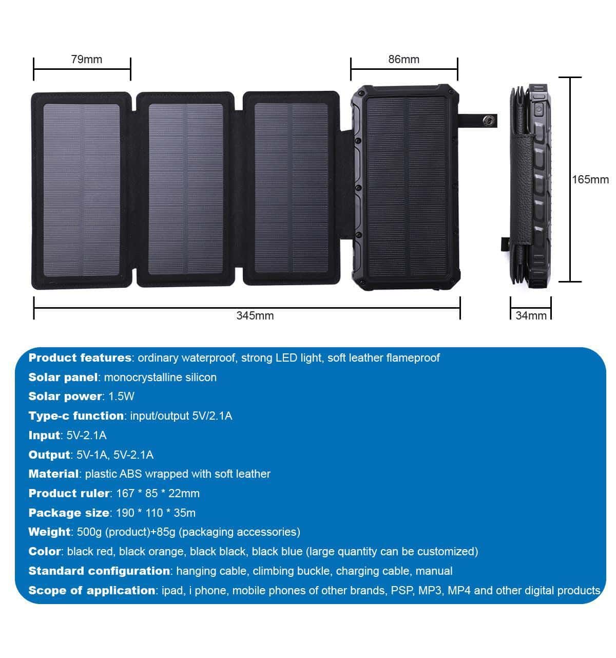 HQ SolarLighting Solar Charging Portable 20000mAh Power Bank Folding Solar Panels For Phones and Tablets - Hot products