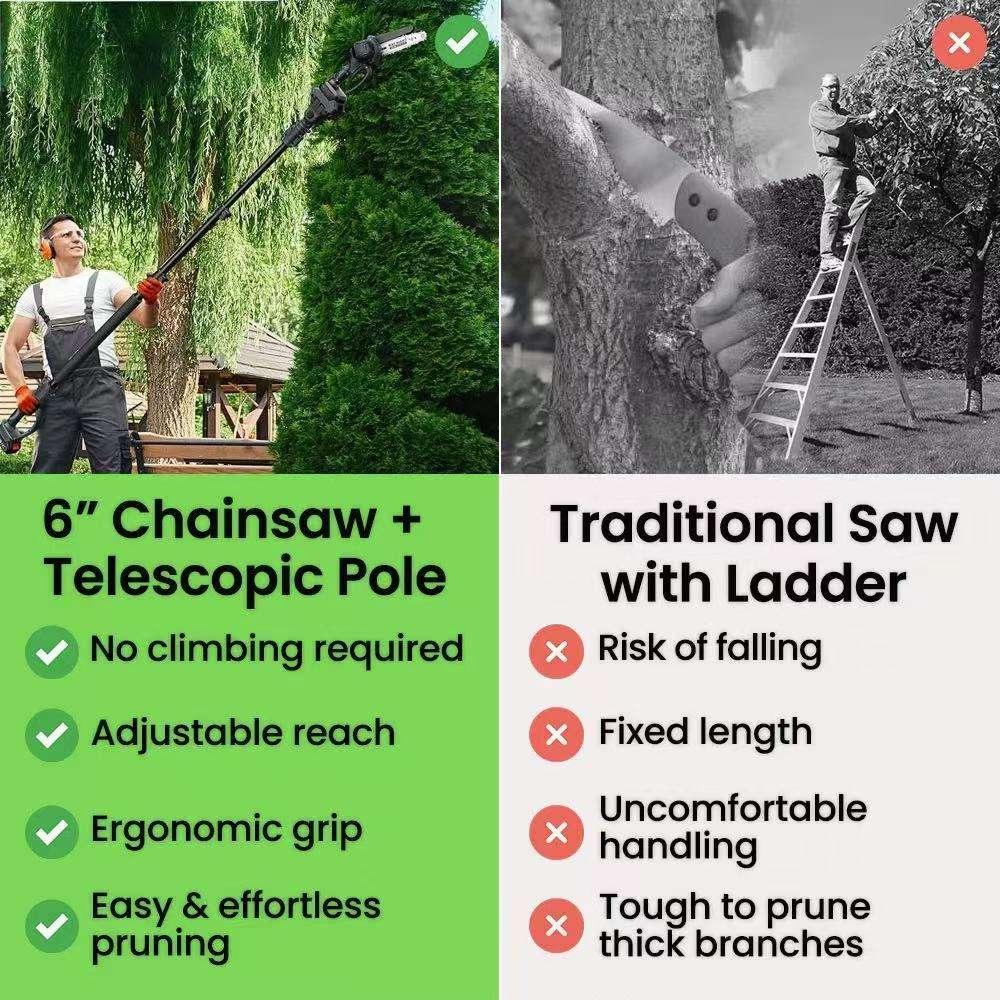 2 - in - 1 Cordless 6 - Inch Telescopic Chainsaw (+2 FREE Batteries) - HQ SolarLighting