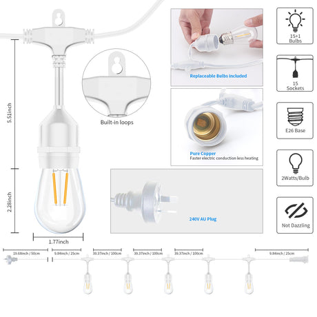 HQ SolarLighting 15M-240M Connectable LED Outdoor Festoon Lights Party Lights String Lights Dimmable HQ SolarLighting