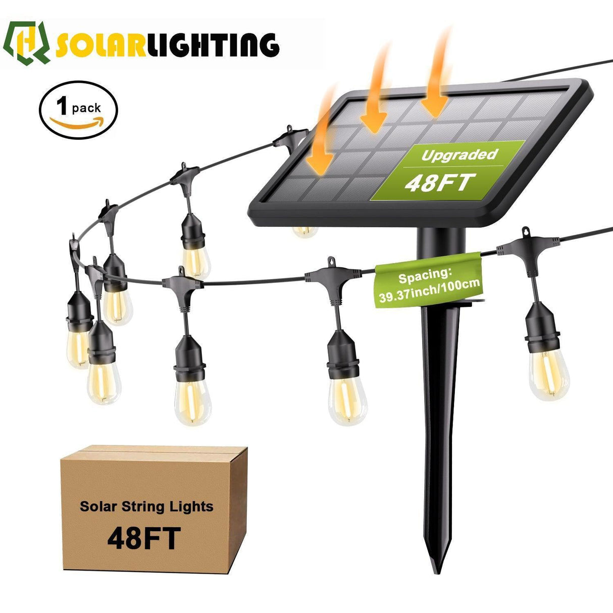 HQ SolarLighting Solar Festoon Light 48Ft 15M 1 Pack Christmas Decoration Garden Lights
