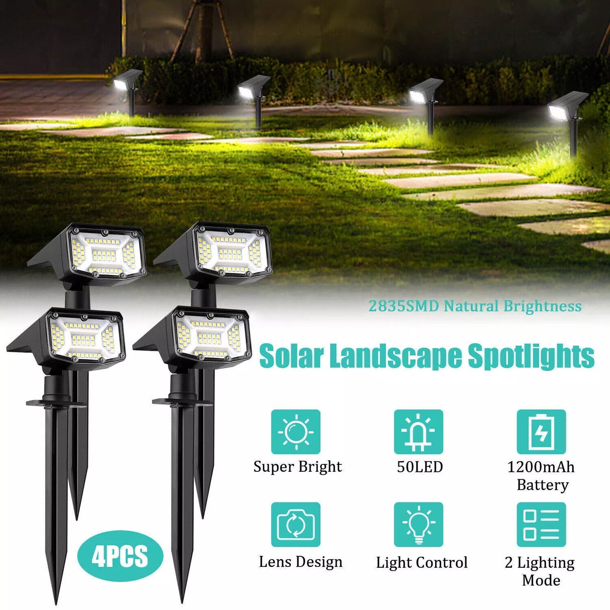 Solar Landscape Spot Lights Outdoor, IP65 Waterproof, Lights for Garden Gate Yard Garage Pathway Outside with 3 Lighting Modes [Warm White] soga