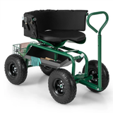 HQ Solar Lighting Rolling Garden Cart Scooter, Outdoor Heavy-Duty Gardening Cart w/ 26cm Tires, Swivel Seat HQ SolarLighting