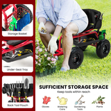 HQ Solar Lighting Rolling Garden Cart Scooter, Outdoor Heavy-Duty Gardening Cart w/ 26cm Tires, Swivel Seat HQ SolarLighting