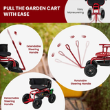 HQ Solar Lighting Rolling Garden Cart Scooter, Outdoor Heavy-Duty Gardening Cart w/ 26cm Tires, Swivel Seat HQ SolarLighting