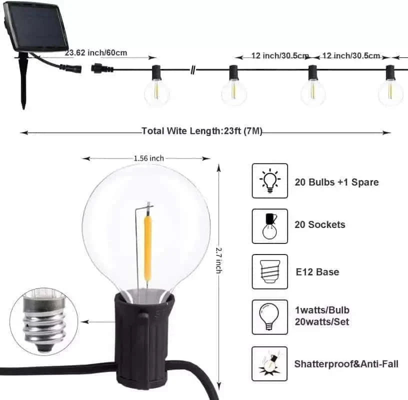 HQ Solar Lighting LED Dimmable Solar G40 Garden Light